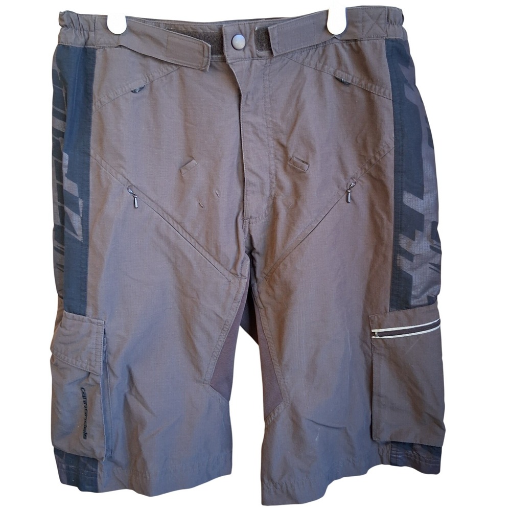 Cannondale mens 100% Nylon multi zip pocket Small brown cycling shorts